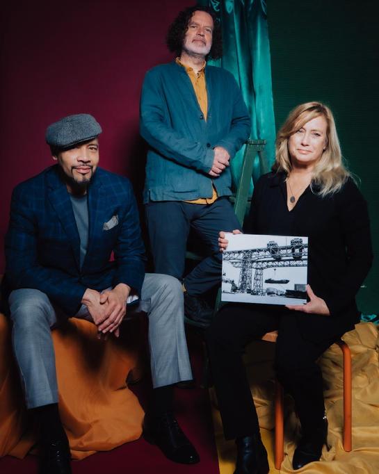 CRANE TEAM: Ian Winters, William Rhodes and Stacey Carter photographed by the San Francisco Arts Commission for their Shaping Legacy Temporary Monuments Grant Team members not shown are Elaine Buckholtz & Evelyn Ficarra